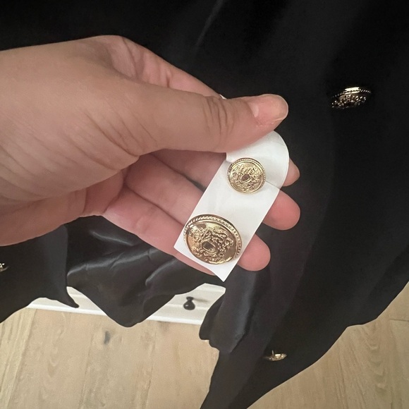 ZARA Runaway Shoulder Padded Double Breasted Accent Gold Black Blazet Sz S - Picture 7 of 8